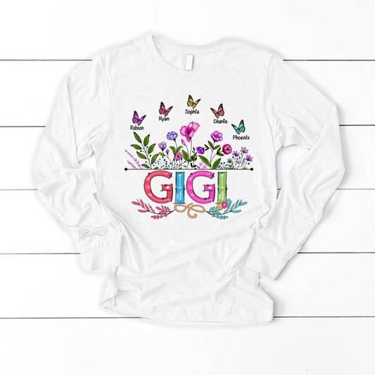 Personalized Gigi And Grandkids Butterfly Longsleeve