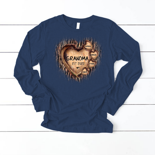Personalized Grandma And Grandkids Hearts Tree New Longsleeve