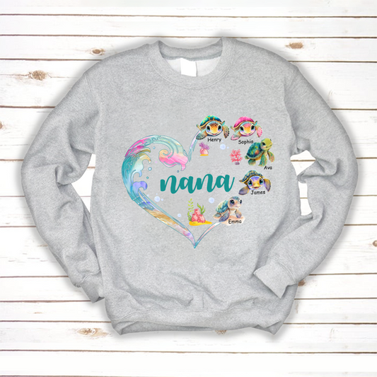 Personalized Grandma and Grandkid's Heart Turtle Mother's Day Sweatshirt