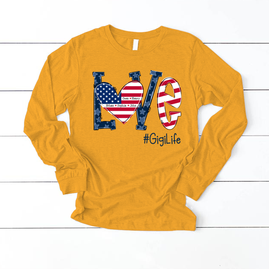 Personalized Love Gigi Life American Flag Longsleeve