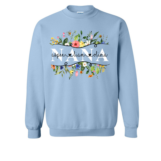 Personalized Nana Watercolor wild flower border Sweatshirt