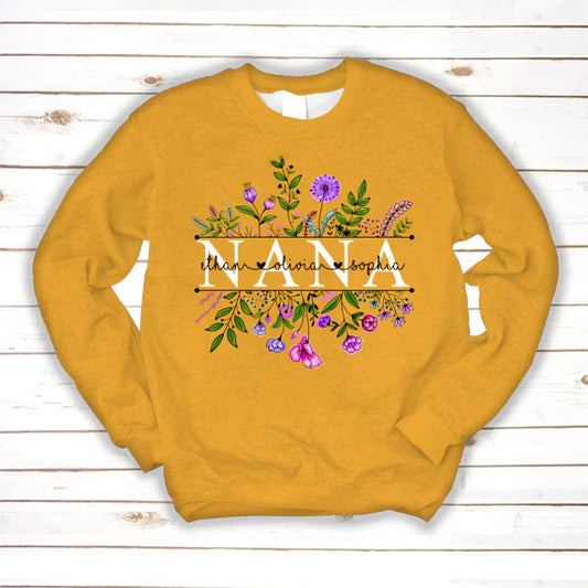 Wildflowers Nana And Grandkids Watercolor Sweatshirt