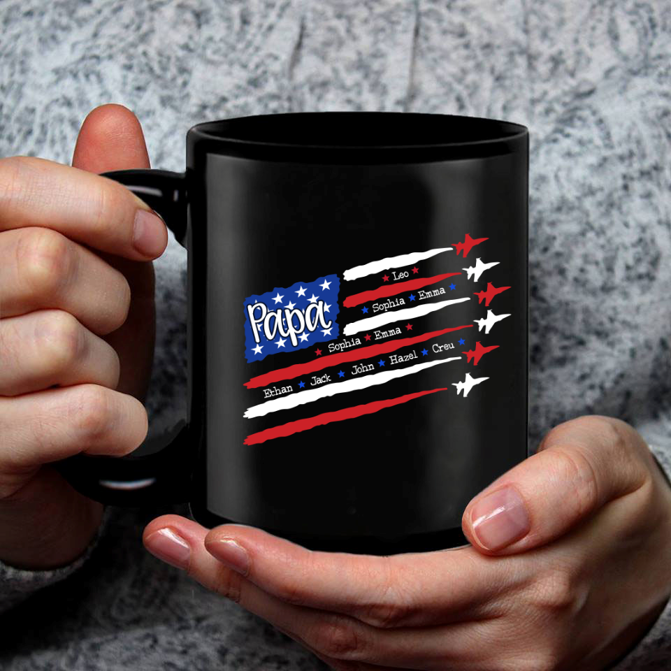 American Flag Jet Fighter 4th of july Papa with kids CL01 Mug