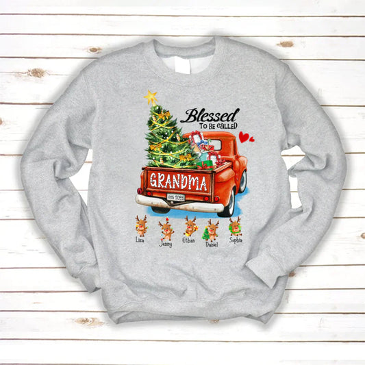 Blessed to be called Grandma Christmas Tree Truck Reindeer Sweatshirt