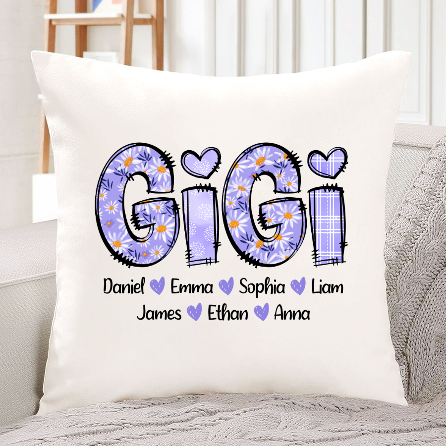 Custom Gigi Purple Daisy With Grandkids Mother's Day TH Indoor Pillow