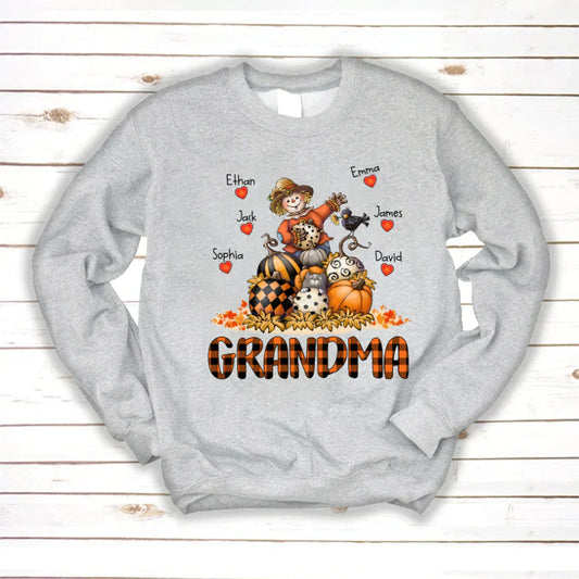 Grandma Fall Halloween Gift Custom Kidnames Sweatshirt