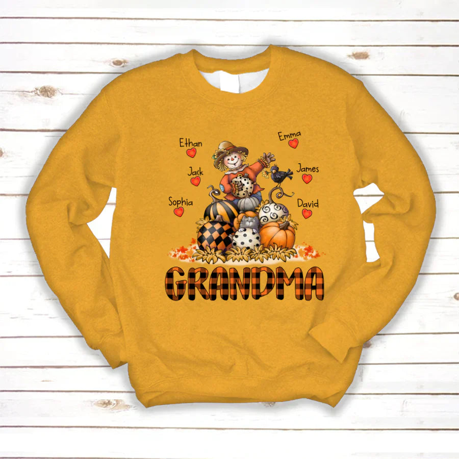 Grandma Fall Halloween Gift Custom Kidnames Sweatshirt