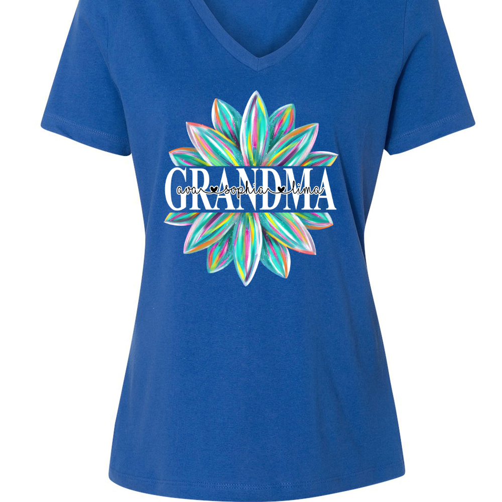 Grandma Flower Color 4 Shirt, Custom Grandma With Kids, Mother's Day TH V-Neck