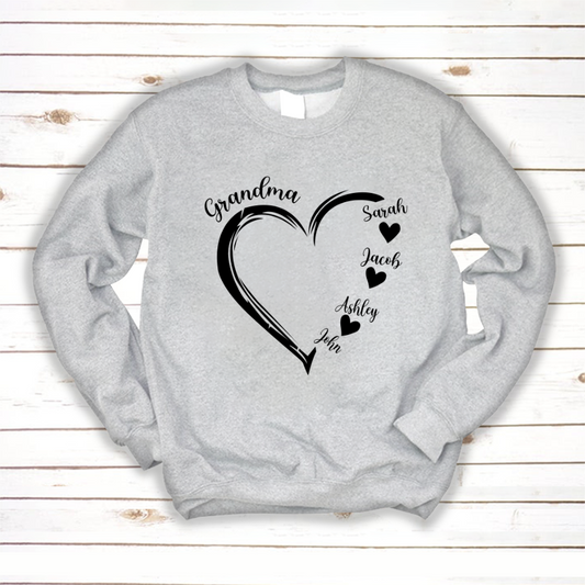 Grandma and Grandkids Heart , Grandma Heart Shirt, Custom Nana Shirt, Grandma and Grand Kids Sweatshirt
