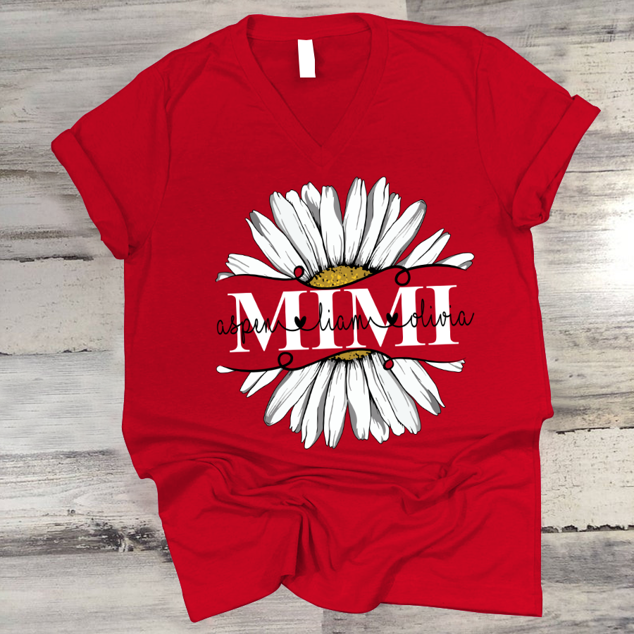 Mimi And Grandkids Flower Daisy V-Neck