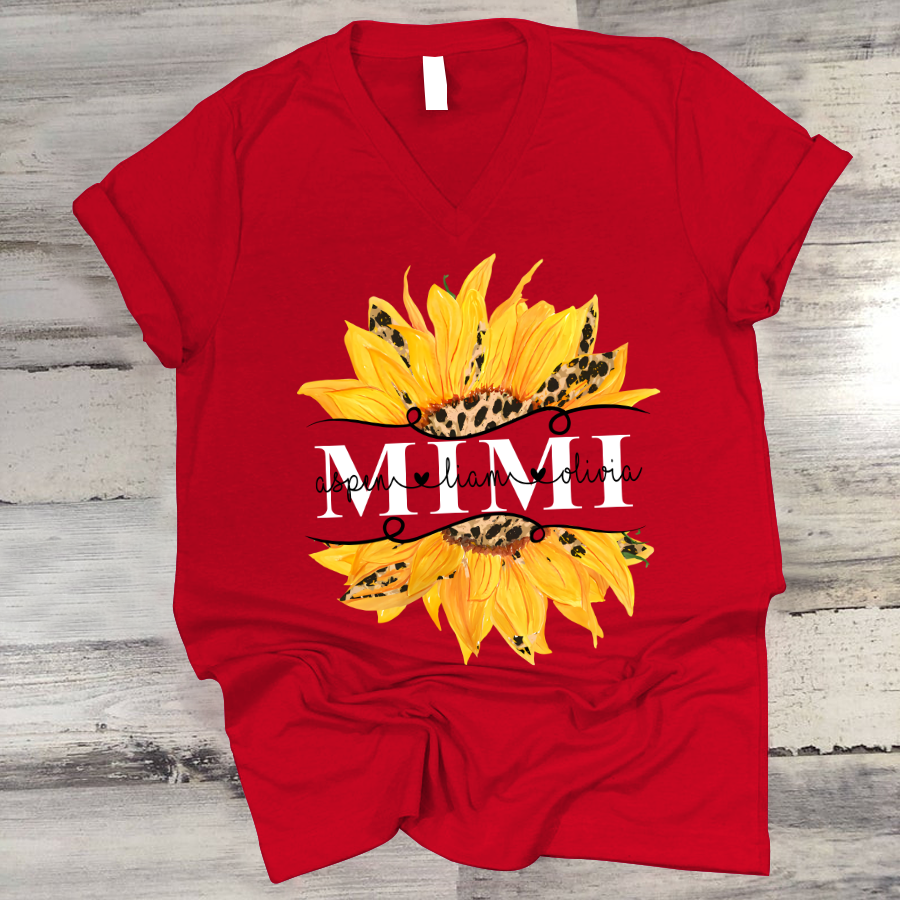 Mimi And Grandkids Sunflower V-Neck