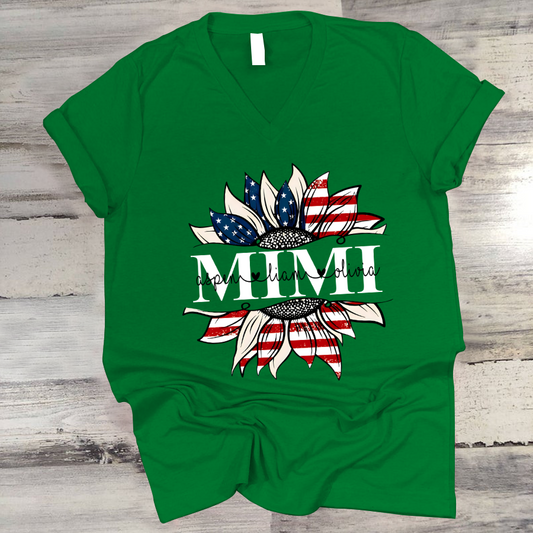 Mimi And Grandkids Sunflower Independence V-Neck