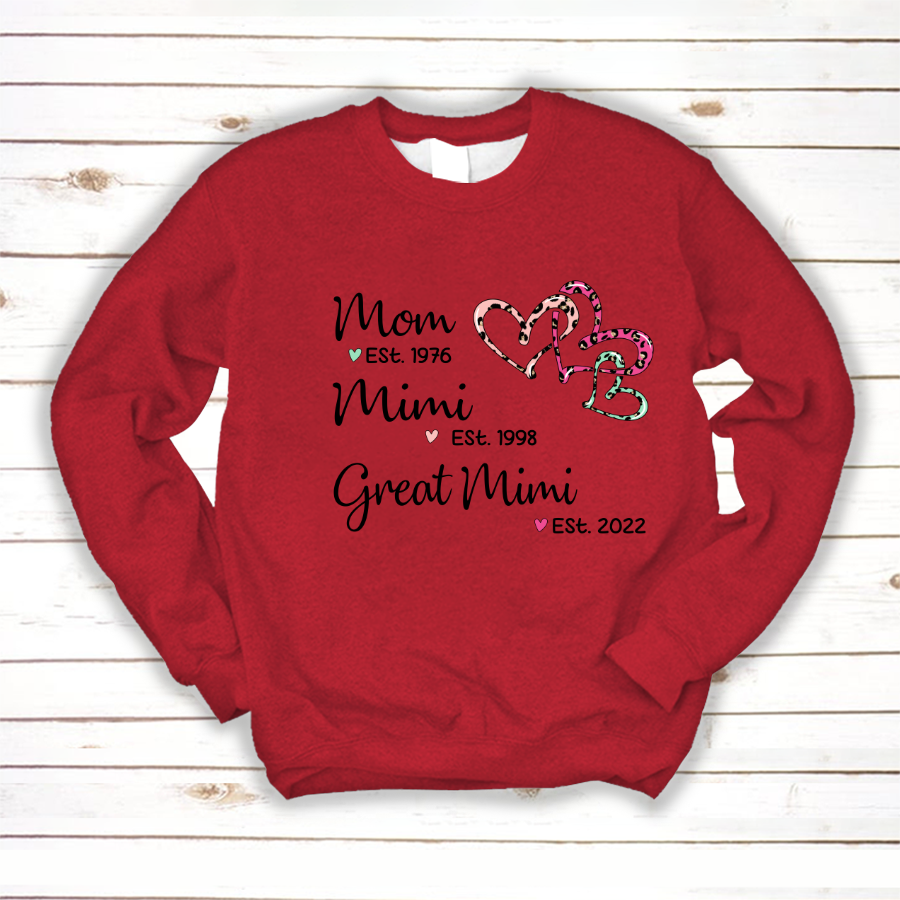 Mom Est Mimi Est Great Mimi Heart Leopard Sweatshirt