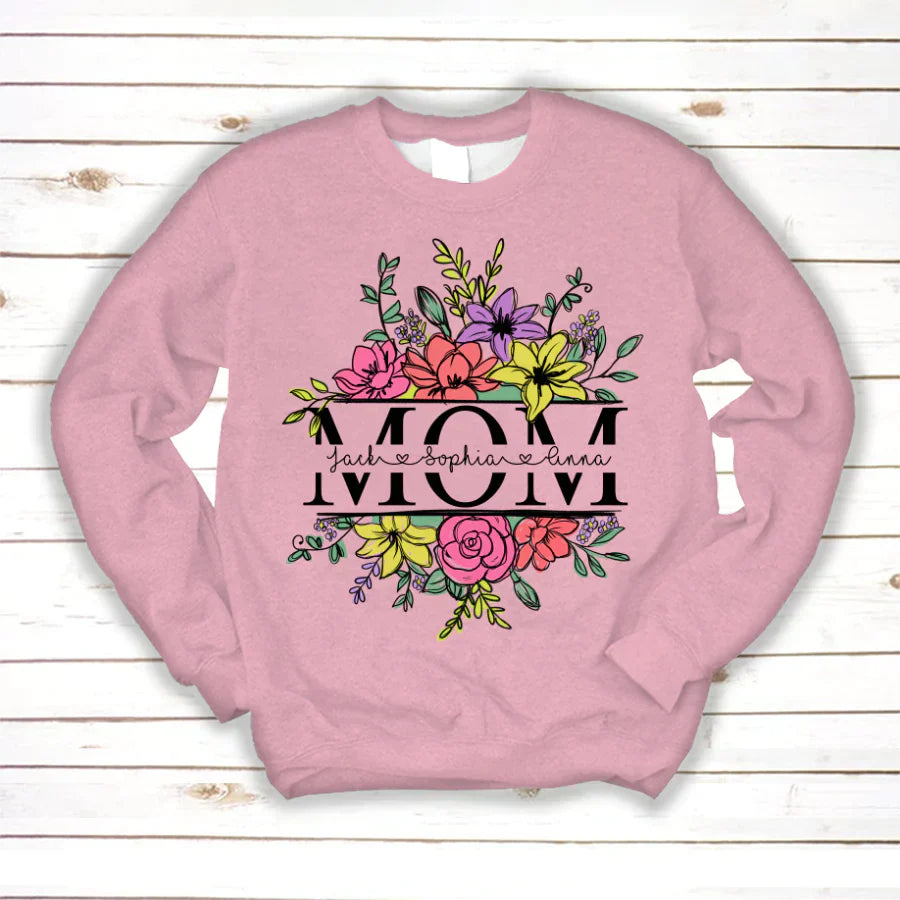 Personalize Mom And Kids Flowers Watercolor Sweatshirt