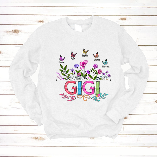 Personalized Gigi And Grandkids Butterfly Sweatshirt