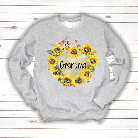 Personalized Grandma Hearts Sunflower Sweatshirt