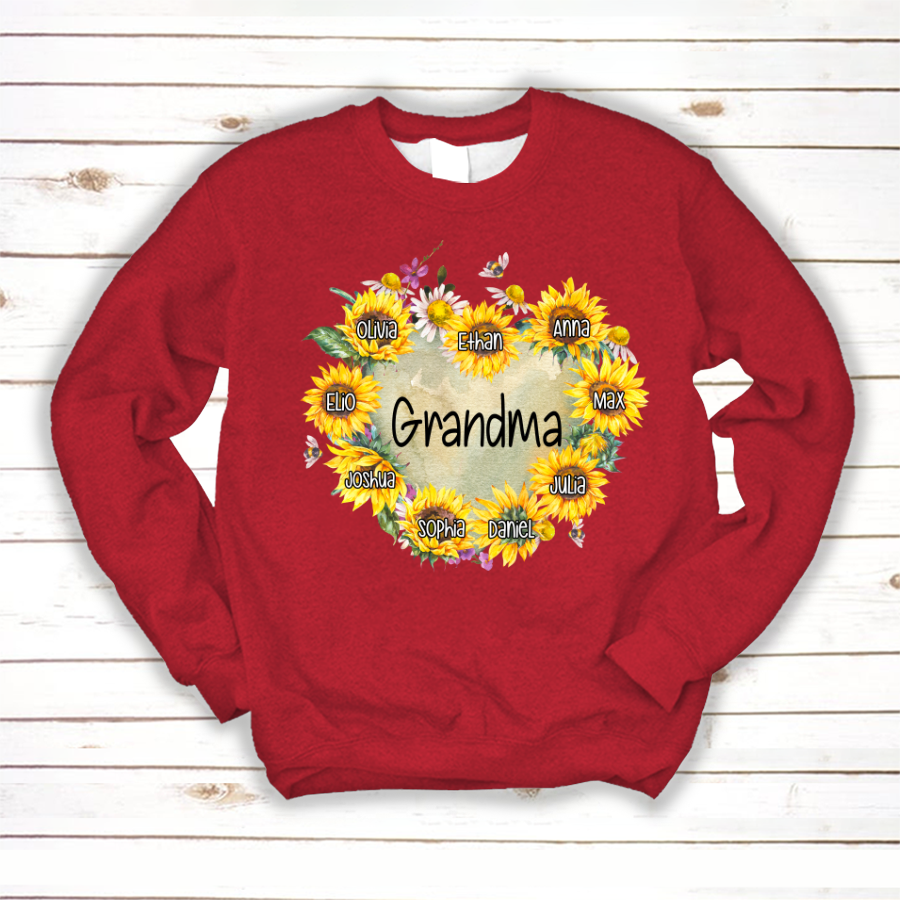 Personalized Grandma Hearts Sunflower Sweatshirt