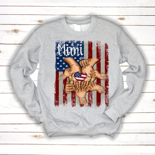 Personalized Mimi And Grandkids Hands Flag Sweatshirt