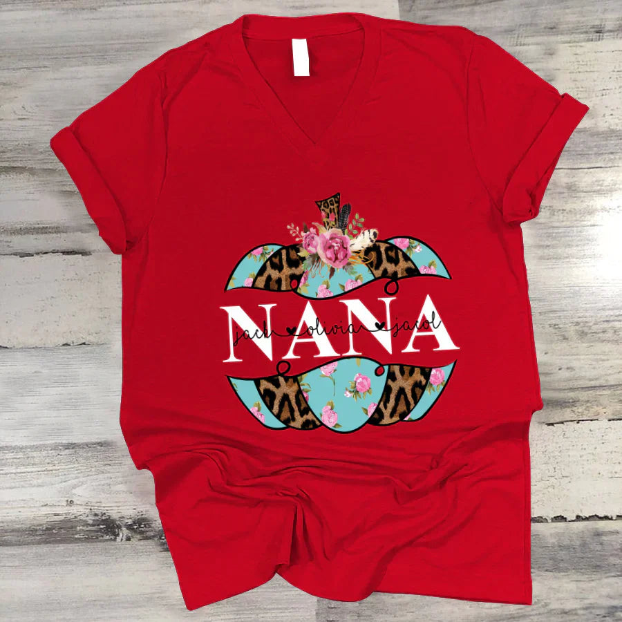 Personalized Nana Pumpkin Flower 2022 V-Neck