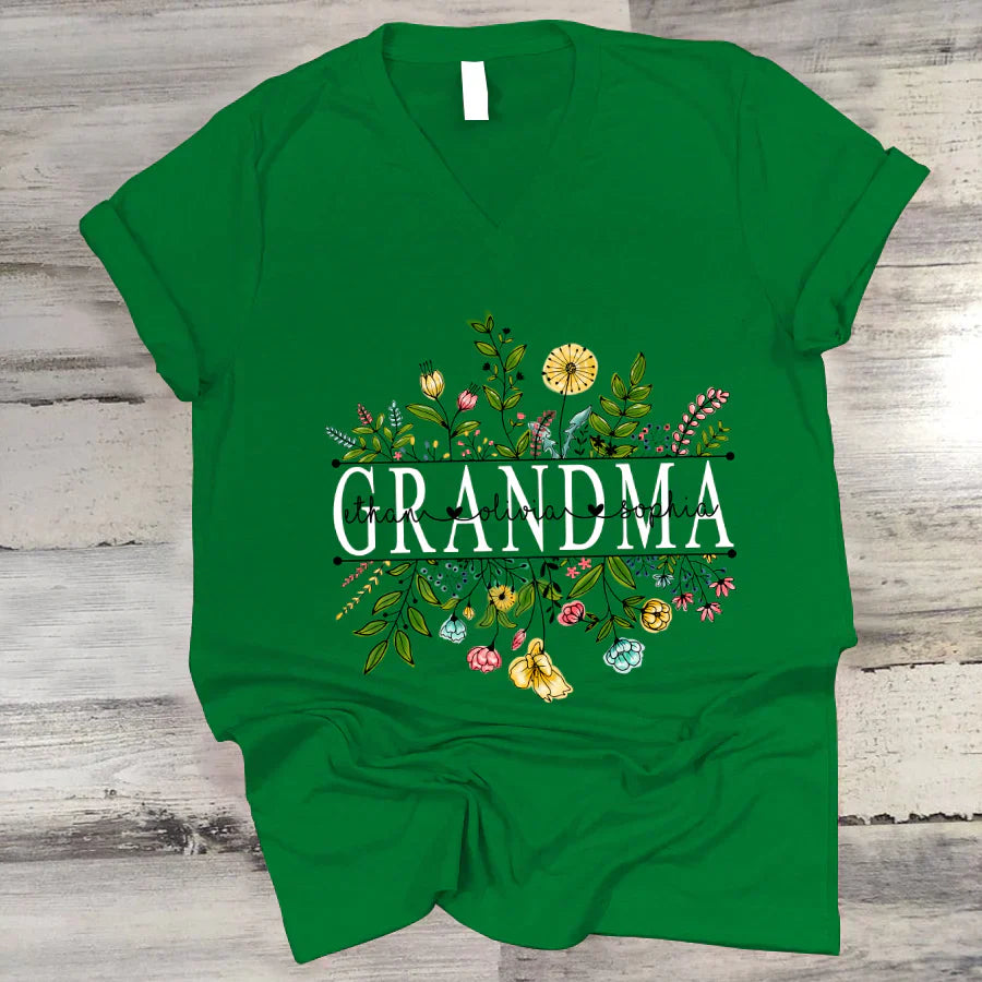 Wildflowers Grandma And Grandkids V-Neck