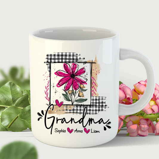 Artistic Checkered Wildflowers As A Gift For Grandma And Kids LTP01 Mug