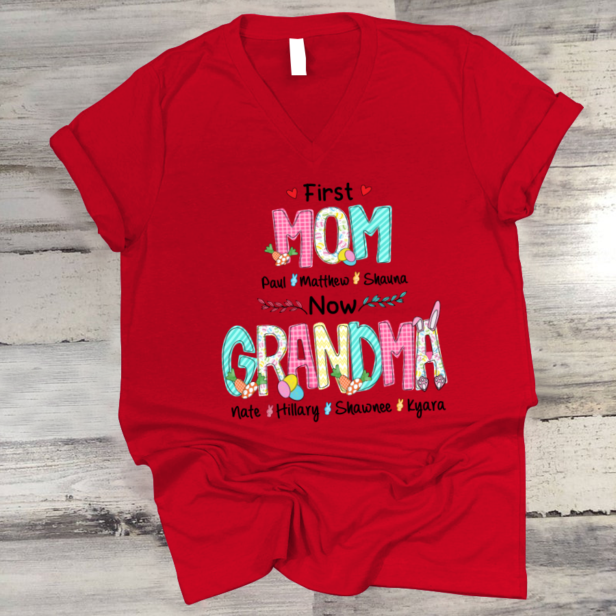 First Mom Now Grandma Easter Day V-Neck