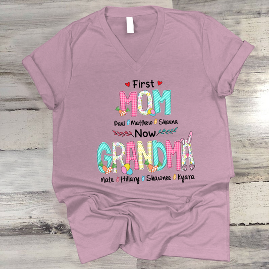First Mom Now Grandma Easter Day V-Neck