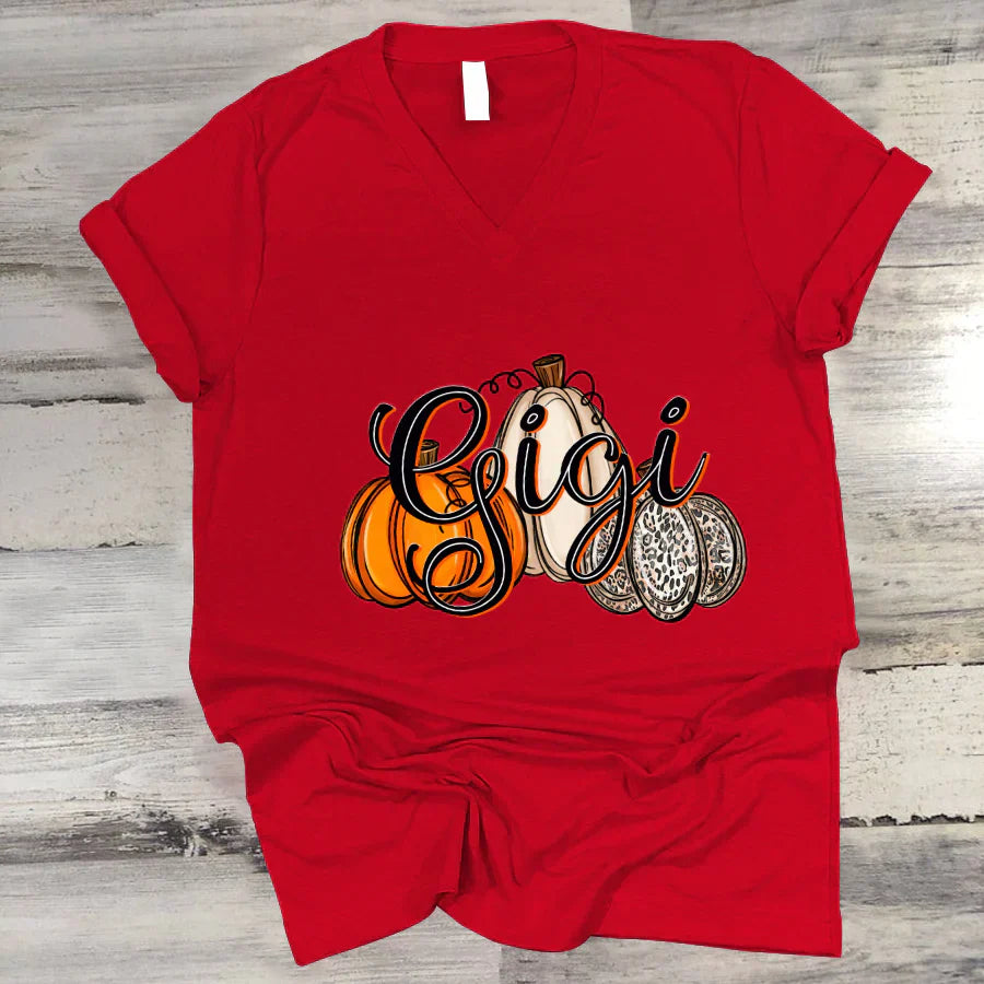 Gigi Pumpkins Leopard Autumn V-Neck