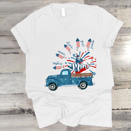 Grandma Truck Star 4th Of July and grandkids CL01 V-Neck