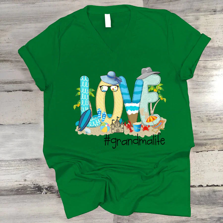 Love Beach Grandma Life V-Neck