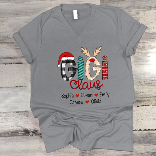 Merry Chistmas Gigi Claus With Grandkids CL01 V-Neck