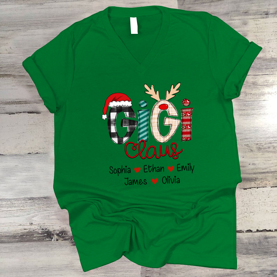 Merry Chistmas Gigi Claus With Grandkids CL01 V-Neck