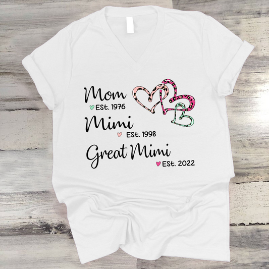 Mom Est Mimi Est Great Mimi Heart Leopard V-Neck