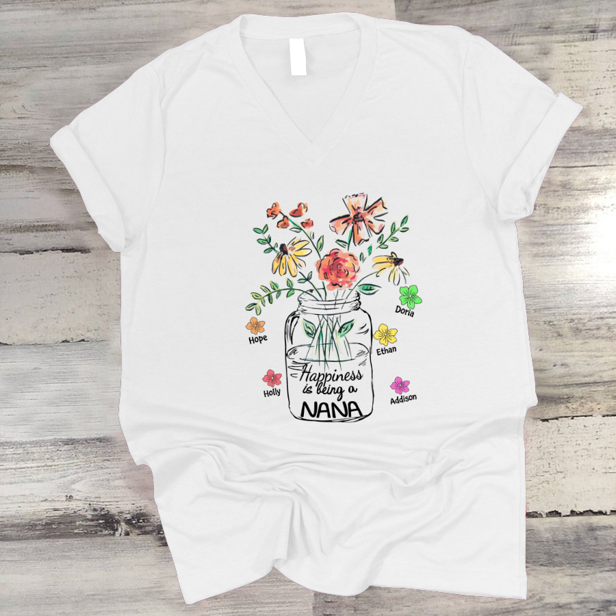 Nana And Grandkids Flowers, Gift For Mother's Day V-Neck