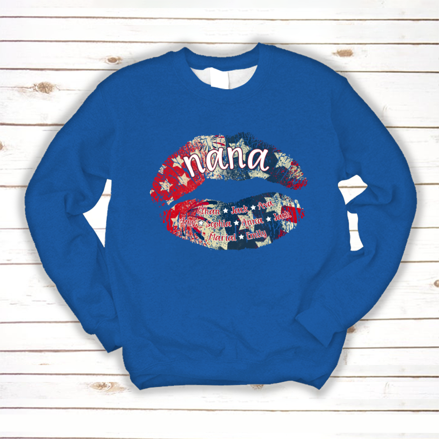 Nana Grandma American Flag Lips Sweatshirt