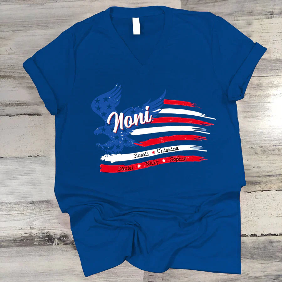 Noni With Grandkids Names 4th Of July CTL94 V-Neck