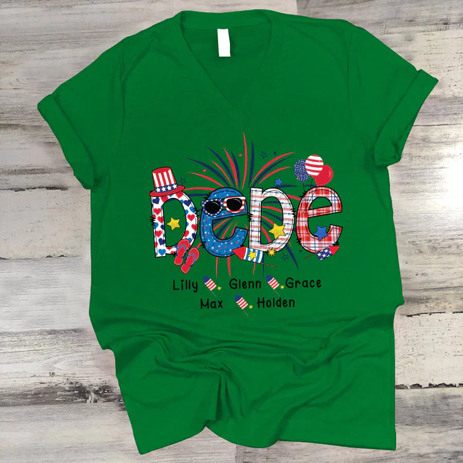 Patriotic Doodle 4th Of July Dede And Grandkid CTH01 V-Neck