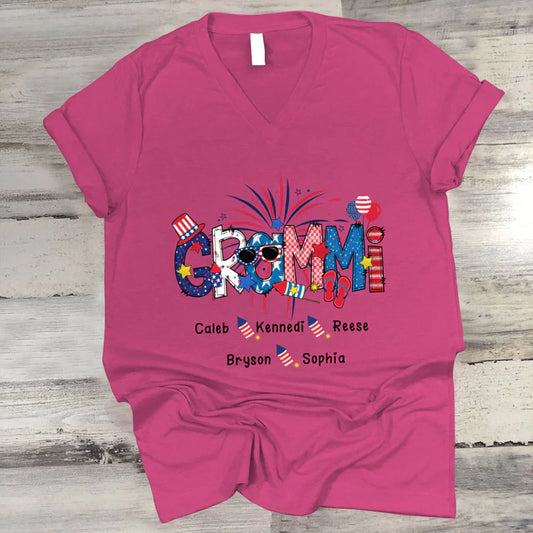 Patriotic Doodle 4th Of July GRAMMI And Grandkid CTH01 V-Neck