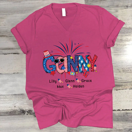 Patriotic Doodle 4th Of July Ganny And Grandkid CTH01 V-Neck