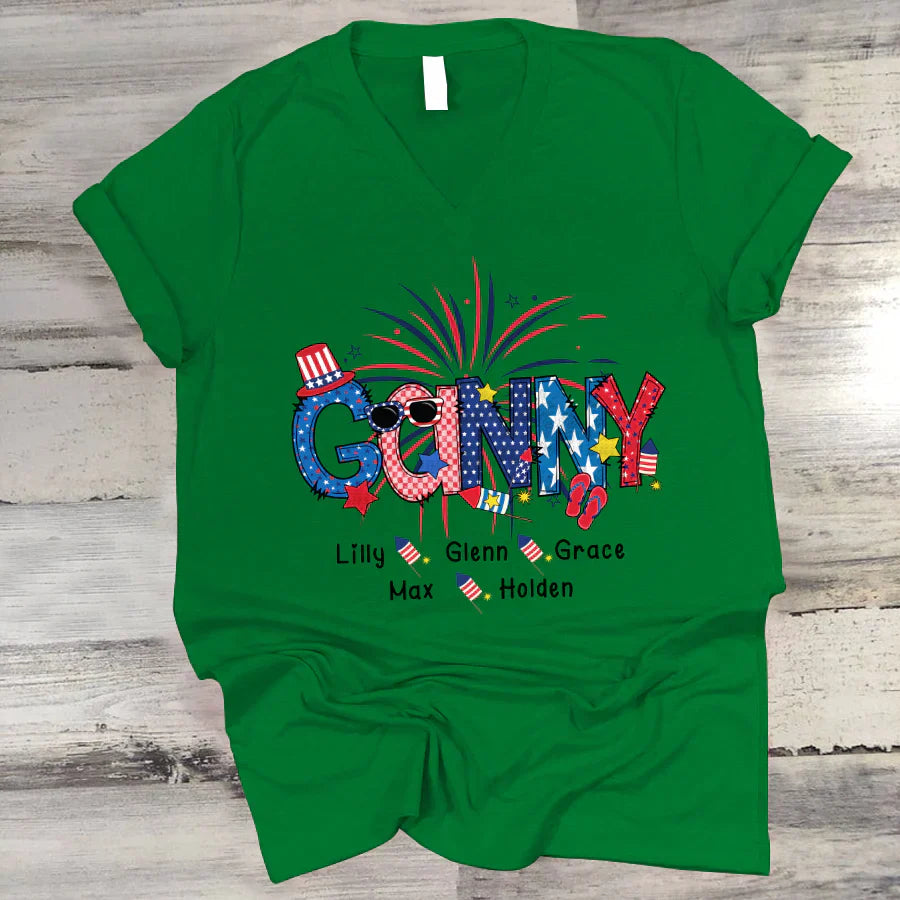 Patriotic Doodle 4th Of July Ganny And Grandkid CTH01 V-Neck
