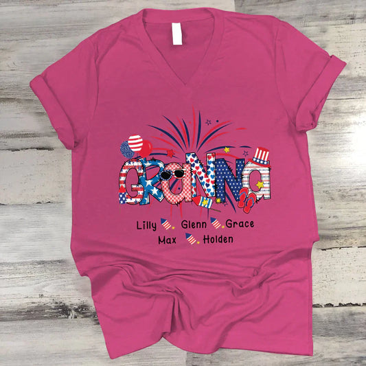 Patriotic Doodle 4th Of July Granna And Grandkid CTH01 V-Neck