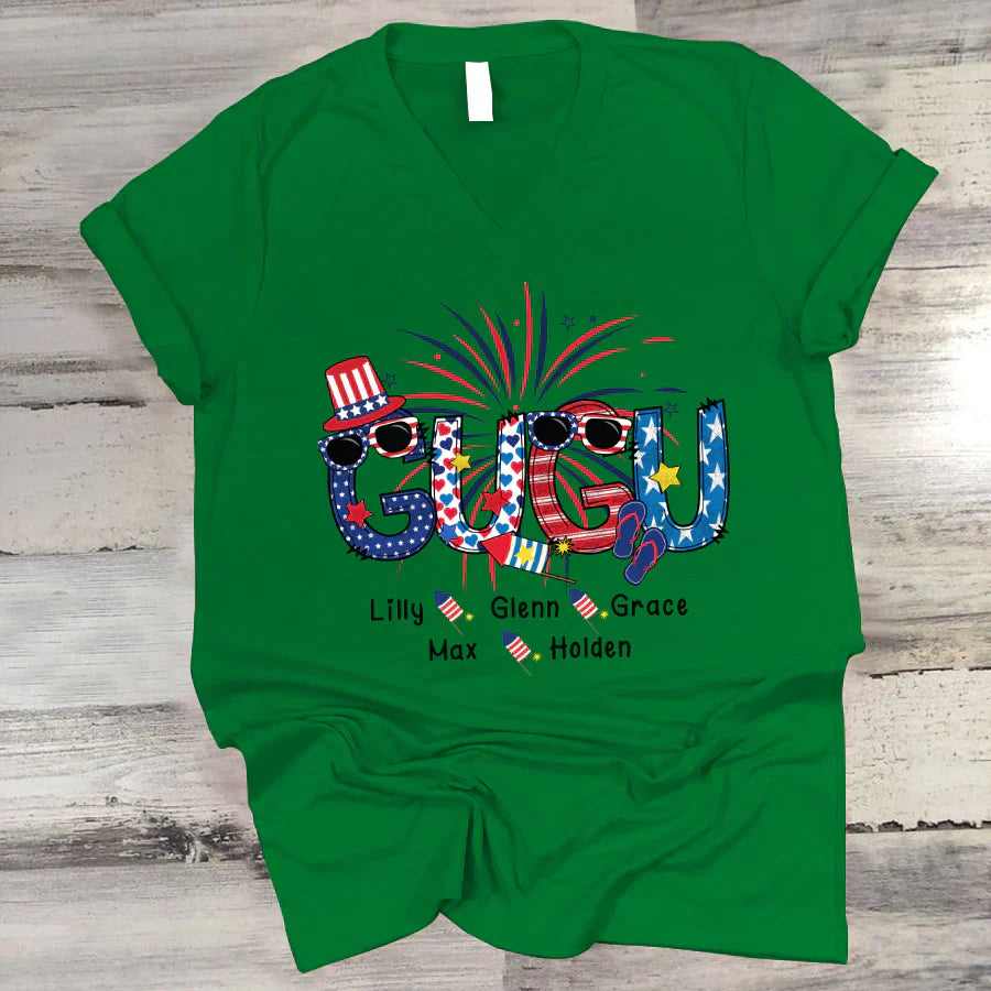 Patriotic Doodle 4th Of July Gugu And Grandkid CTH01 V-Neck