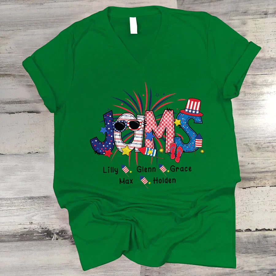 Patriotic Doodle 4th Of July Jams And Grandkid CTH01 V-Neck