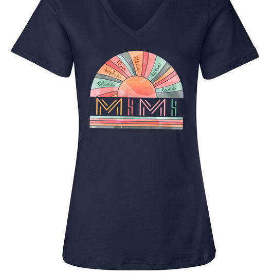 Personalized Grandma Summer Shirt, Custom Nickname Mimi, Mom, Nana Sun Summer V-Neck
