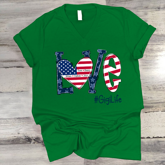 Personalized Love Gigi Life American Flag V-Neck