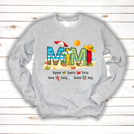 Personalized Mimi Summer Beach Color Kid Names Custom Sweatshirt