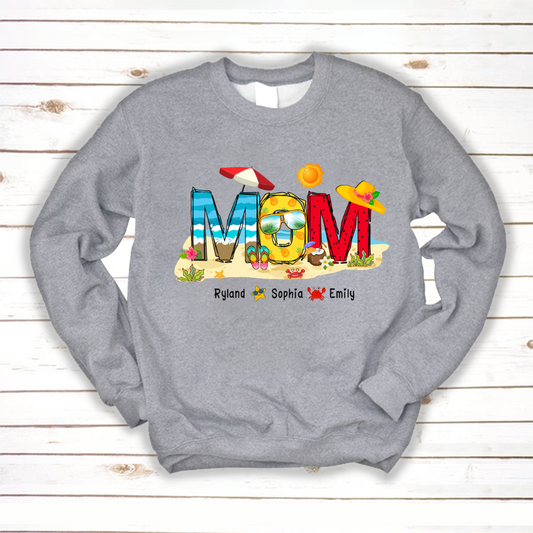 Personalized Nana Grandma Summer Beach Color Kid Names Custom Sweatshirt