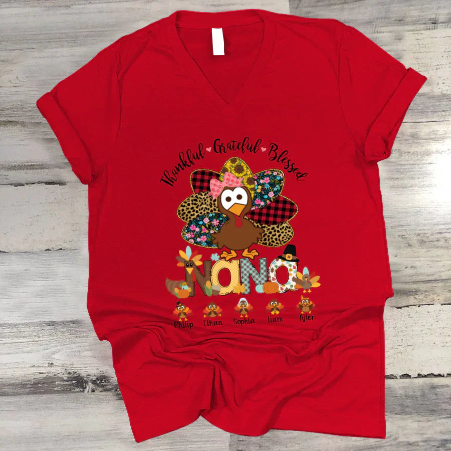 Thankful Greatful Blessed Nana Turkey 2022 V-Neck