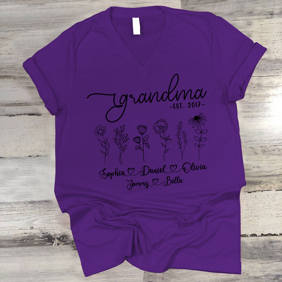 Wildflowers Grandma Est And Kids CL01 V-Neck