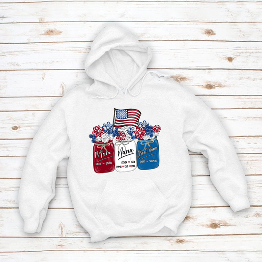 America Flag Flower Mom Nana Great Nana And Kids CTH01 Hoodie